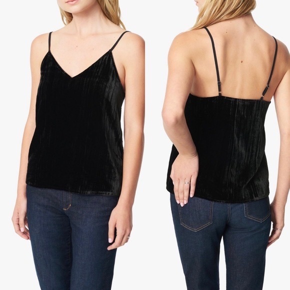 Joe’s Jeans Black Velvet Spaghetti Strap V-Neck Camisole/Tank Top - Picture 1 of 7